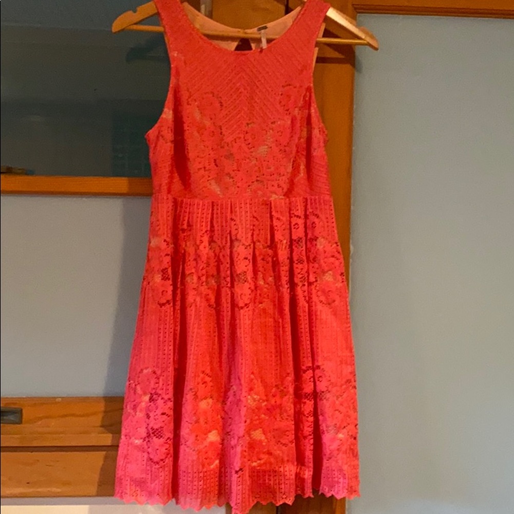 Free People Coral Open Back Lace Dress